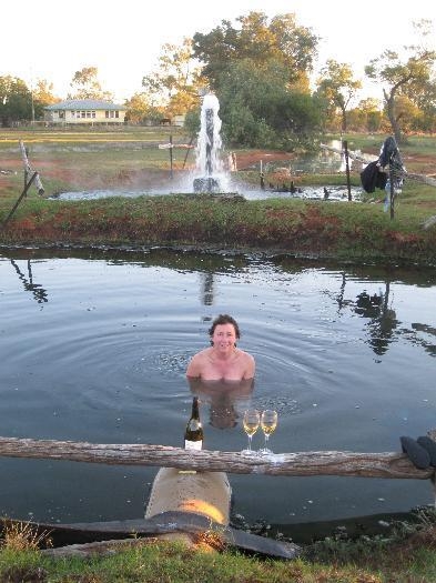 40 deg. water from the free flow bore at sunset & a glass of wine.