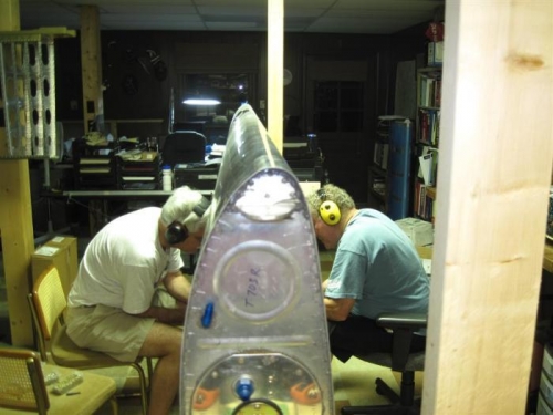 Steve and me back riveting the top skins on the left wing.