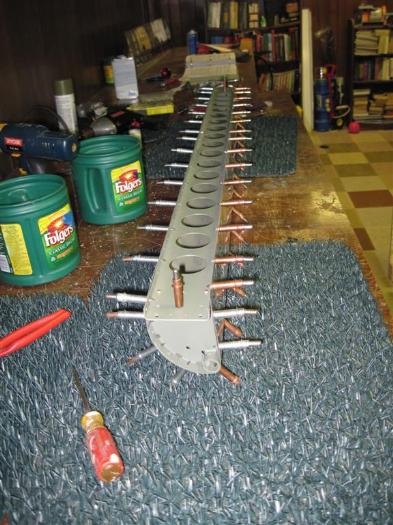 Leading edge of the left aileron, with counterweight in place