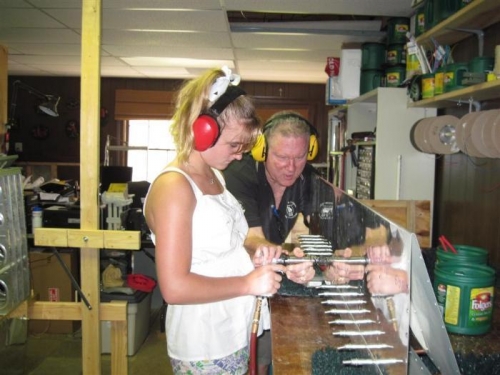 Stephanie driving the top skin rivets