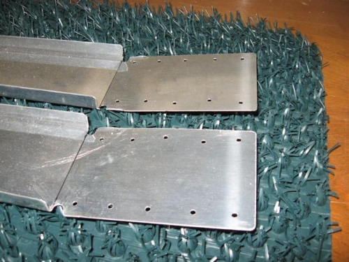 The inboard ends of the two halves of the forward HS spar, trimmed and bent up 6°.