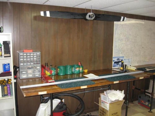 New bench and old bench. The prop overhead is from our Tiger; we replaced it with a Sensenich.