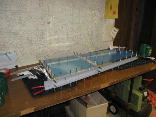 The right HS ready to have the inboard ribs drilled to the spar, reinforcing angles, and each other.