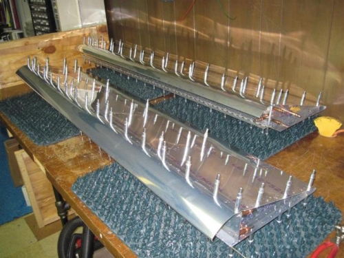 Both flaps assembled and drilled, ready to disassemble, debur, dimple, etc.