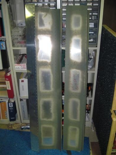 Flap skins primed.  Where Alclad is used, I am only priming the edges and rivet rows, on the inside.