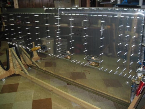 Bottom skins clecoed on, ready to start riveting