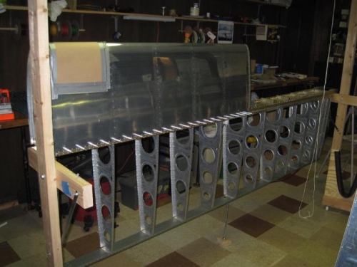 The leading edge on the wing skeleton, ready to start fitting the tank.