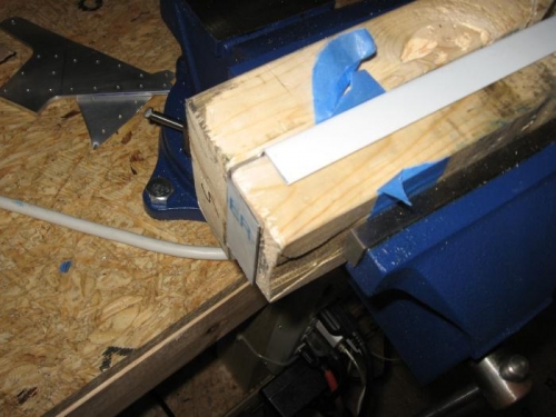 bending VS upper spar channel using a wood block