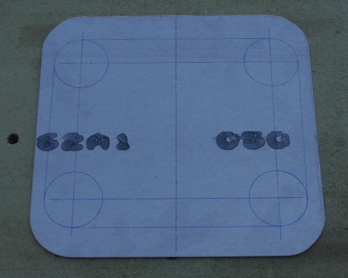 0.050 Frame Shim Blank with Hole Marked in Blue Sharpie