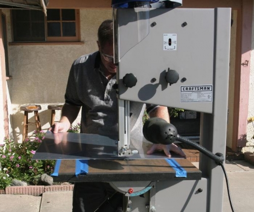 Using Band Saw to Rough Cut Lens Mounting Frames