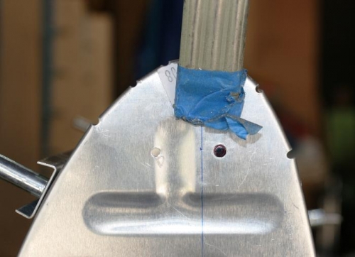 Strut Clamped to Rib - Note Sharpie Mark in Tooling Hole