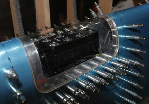 Landing Light Sitting on Mounting Plate Inside Left Wing Leading Edge with Lens in Place