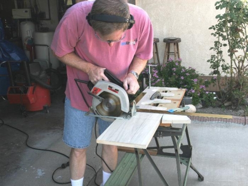 Using Circular Saw to Cut Base for New Plexiglas Form