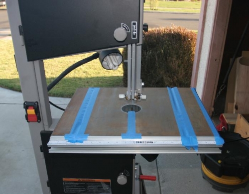 Band Saw Taped to Prevent Scratching of Plexiglas