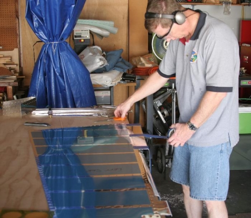 Applying Tape to Rudder Leading Edge Prior to Rolling