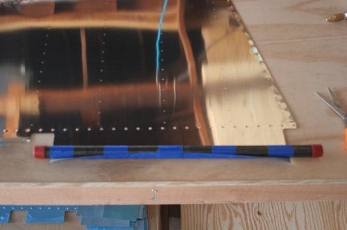 Taped Rudder Leading Edge Ready to be Rolled