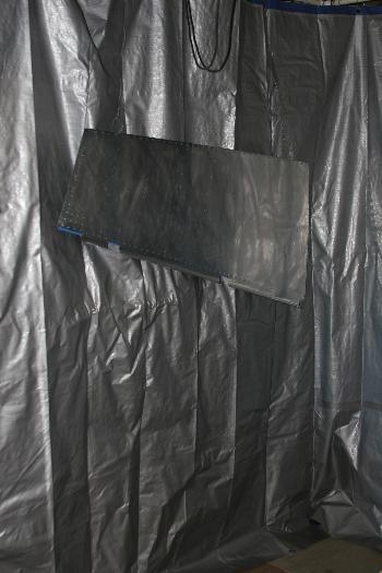 Cleaned Rudder Skin Hanging in Paint Booth