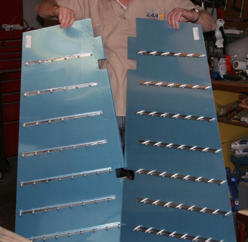 All R-915 Stiffeners Cleco'd to LH and RH Rudder Skins