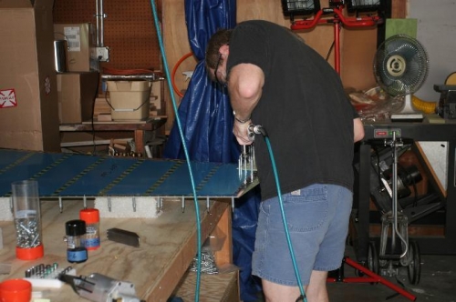 Riveting the Rudder Counterbalance Skin