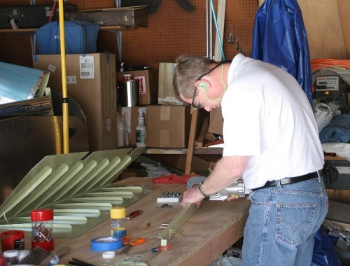 Riveting Reinforcement Plates onto Right Elevator Spar