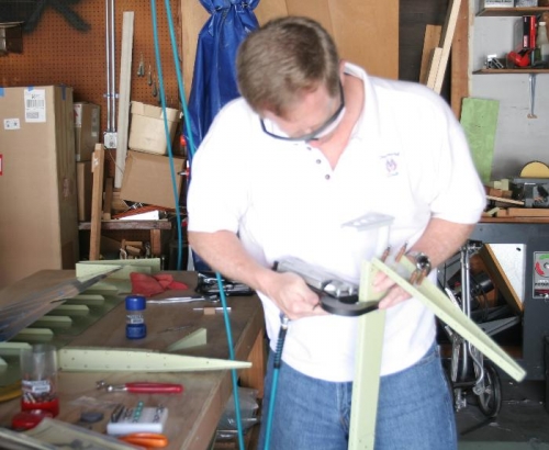 Riveting the Right Elevator Skeleton with the Pneumatic Squeezer