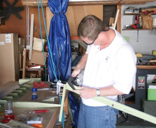 Riveting the Right Elevator Skeleton with the Pneumatic Squeezer