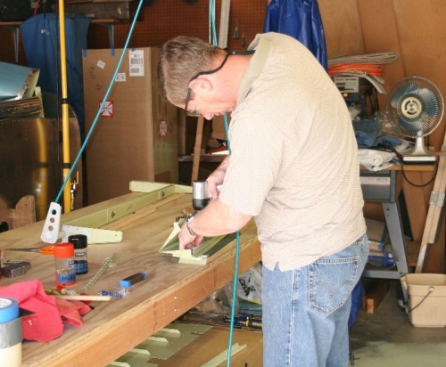 Riveting the Trim Tab Bottom Leading Edge Using My 2x Rivet Gun and the Back Riveting Plate