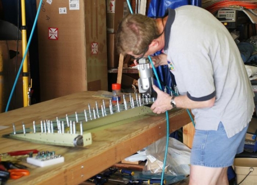 Riveting the Left Elevator Skeleton to the Left Elevator Skin