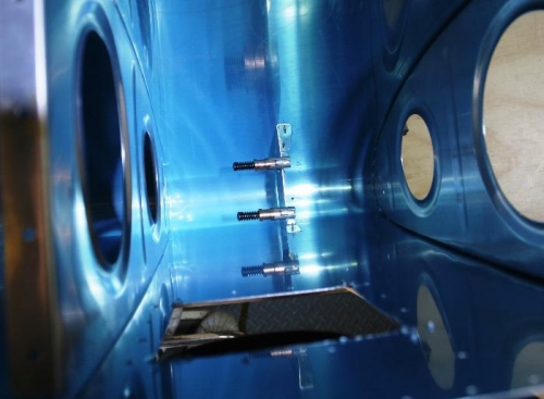 Modified Brackets Clecoed into Leading Edge Skin Viewed from Spar