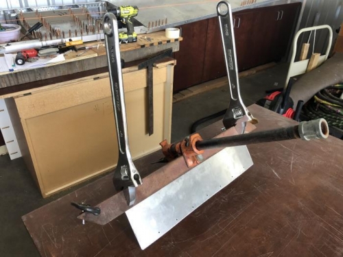 improvised bending brake for fitting the acces plate from seat floor area onto the main spar.