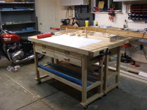 (2) H.F.Tools work benches clamped together, just add wheels, A 68 T. Bonneville for stress relief.