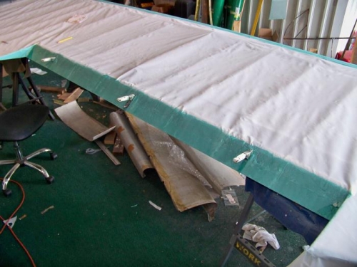 Aileron bat area glued down and ready for shrinking.