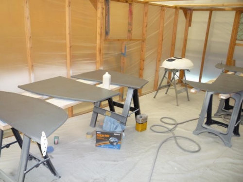 Before: pieces and parts all laid out for painting.