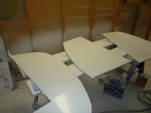 Elevator and both horizontal stabs ready for their blue paint.