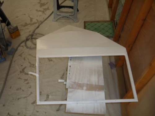 Cabin door ready to mount and trim paint.