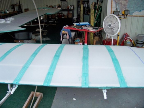 Some of the rib taping in place on the right wing.