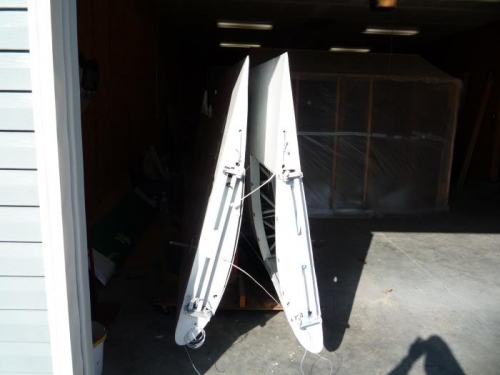 Both wings painted and back on their rack.