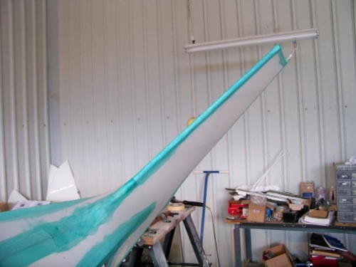 Center tape going through the vertical stab transition area