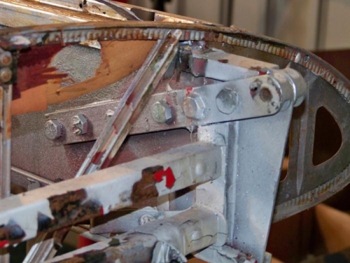 The main wing spar root for the left wing.