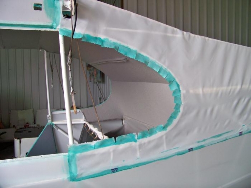 Window area trimmed to size and ready to tuck the edges into the window slot.