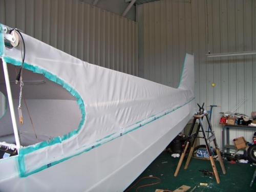 Left side fabric ready to shrink.