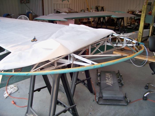 Right wing tip with glue applied & ready for the fabric.