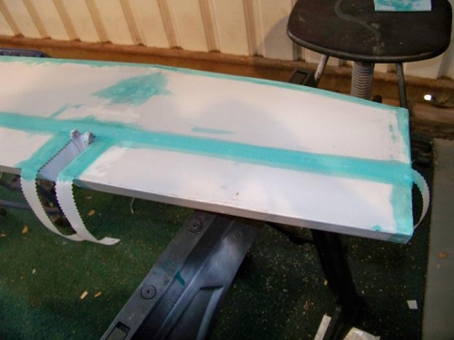 Reinforcement tapes being glued into place.