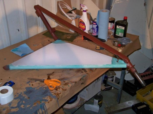 Landing gear with fabric & patches  in place.