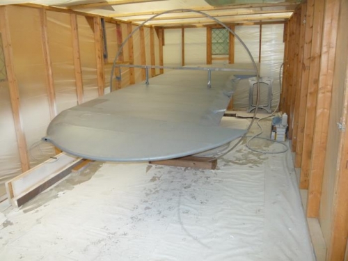 Right wing installed on the rotisserie inside the booth