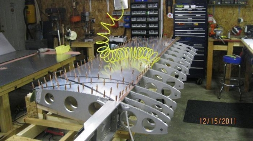 Top skin clecoed and ready to rivet.