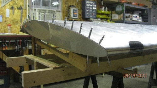 The wing tip clecoed into place.