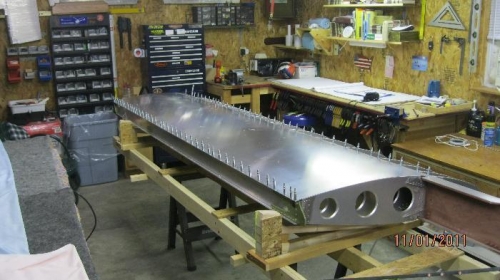Top skin pilot drilled to the main and rear spars.