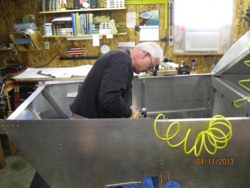 Much easier to drill and rivet with bottom skin removed.