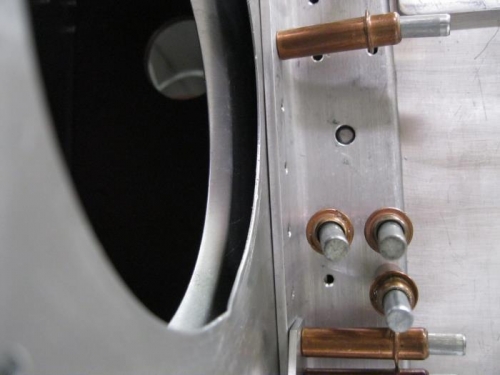 Aft attach angle with pin visable. I'll back drill these tomorrow.